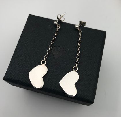 Heart and Chain Drop Earrings in Sterling Silver